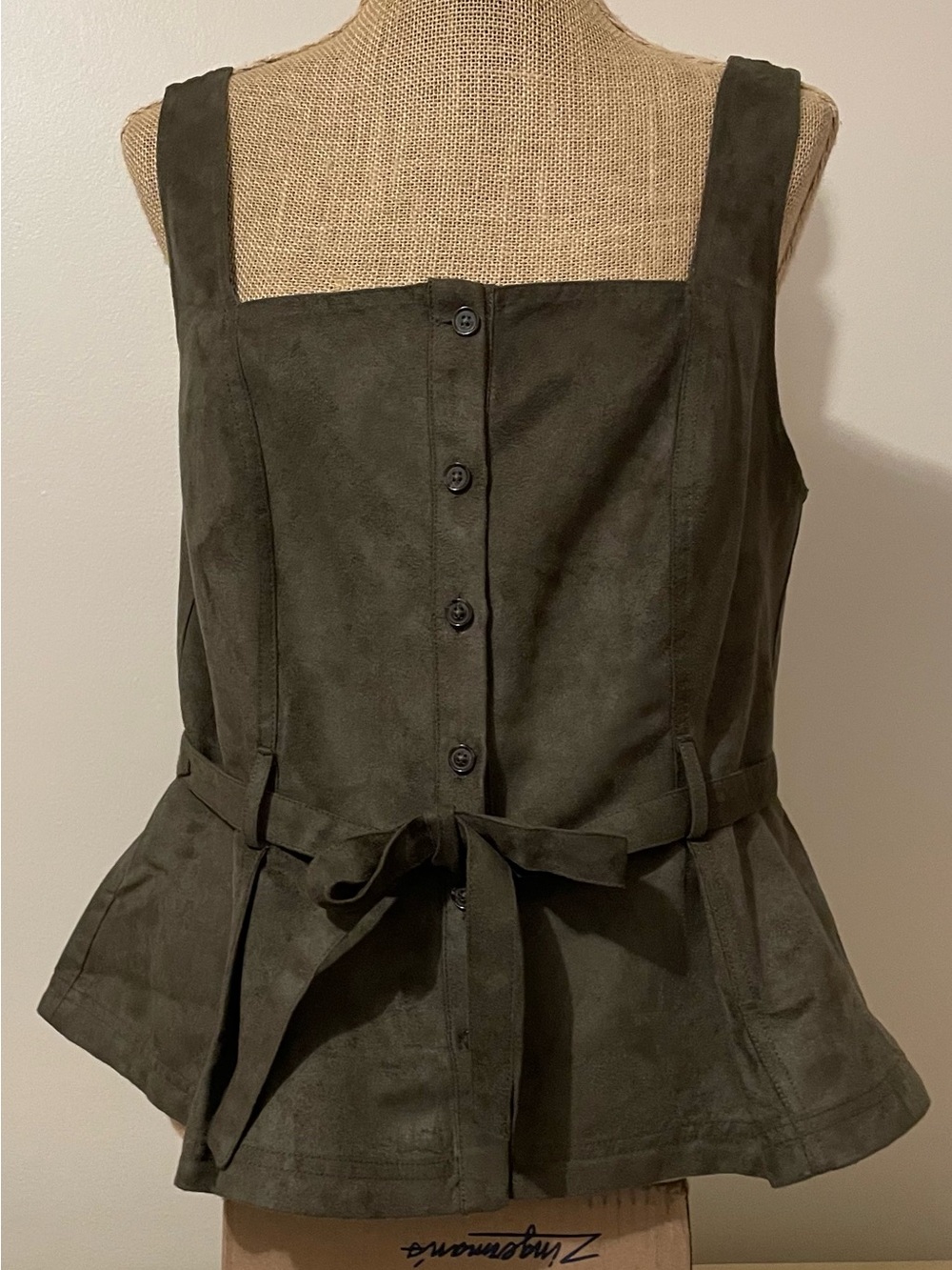 Banana Republic Olive Green Vegan Suede Top with Tie Waist